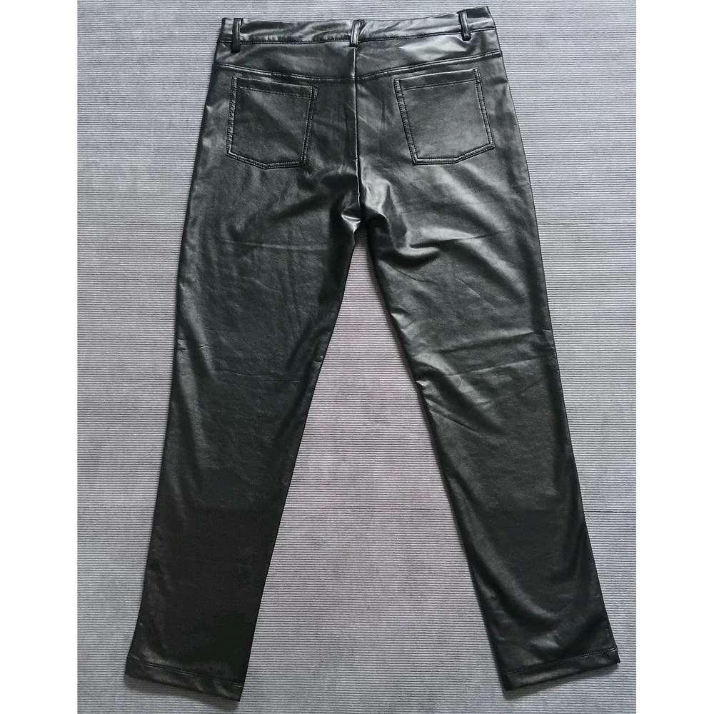 NWT Shinestar Women's Tie Front Black Faux Leather High Waist Pants XL - Picture 6 of 11